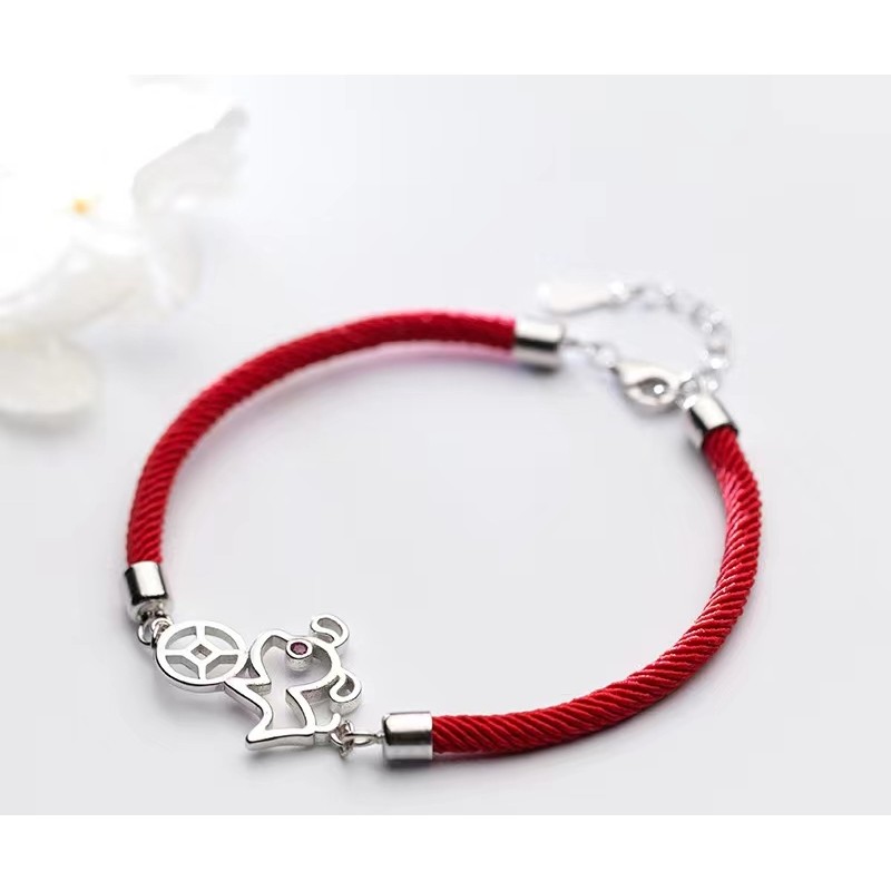 925 silver dog red rope bracelet