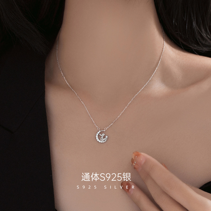 925 silver The Little Prince and moon necklace