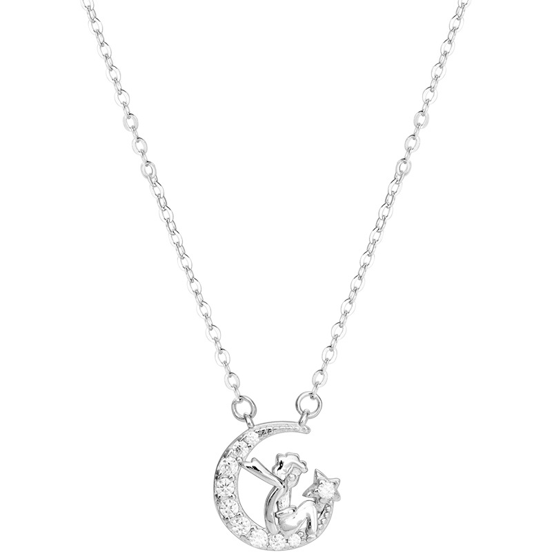 925 silver The Little Prince and moon necklace