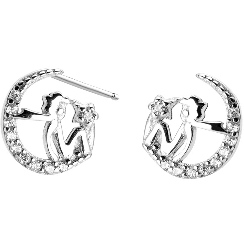 925 silver The Little Prince and moon earrings stud