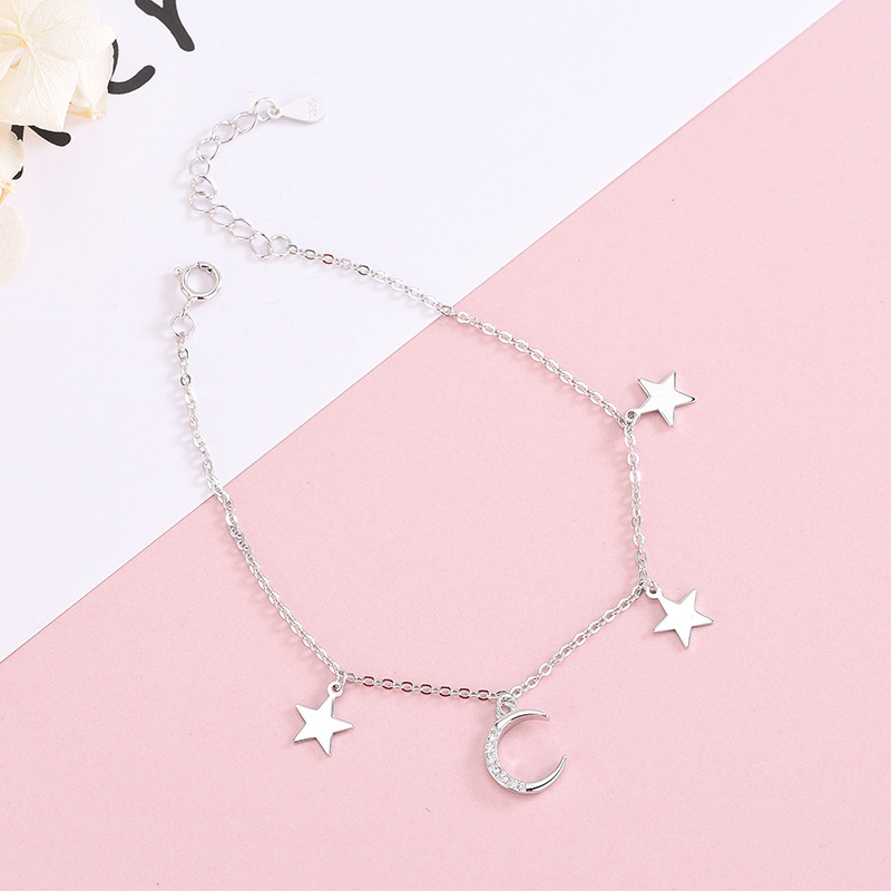 925 silver moon star bracelet