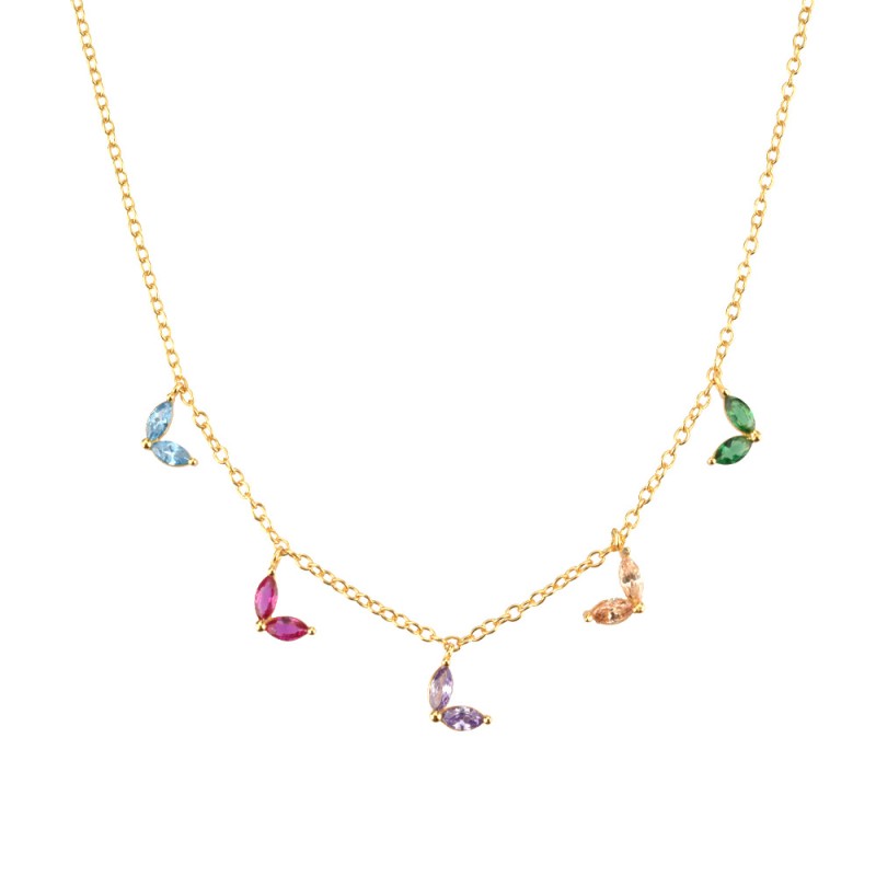 925 silver leaf colorful zircon necklace