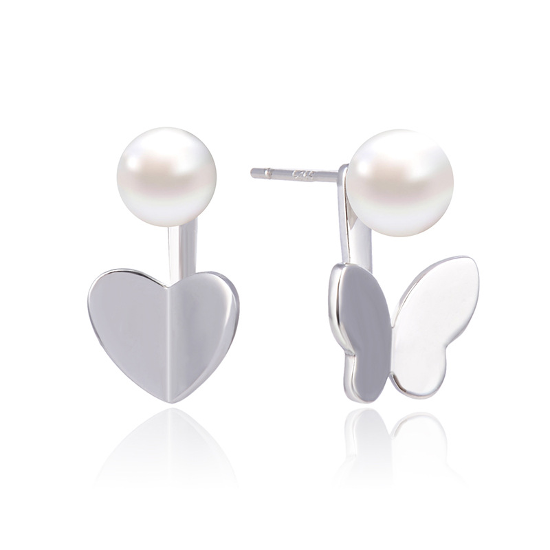 925 silver heart butterfly pearl earrings stud