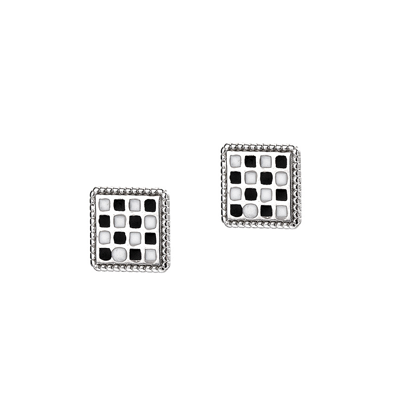 925 silver chessboard grid earrings stud