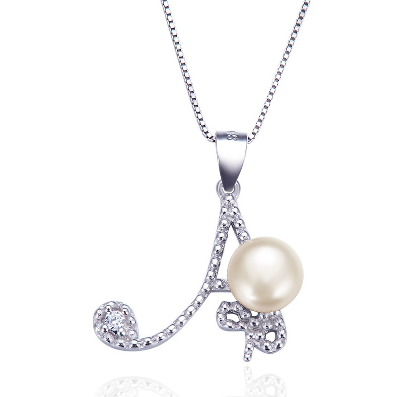 925 silver English letters pearl necklace