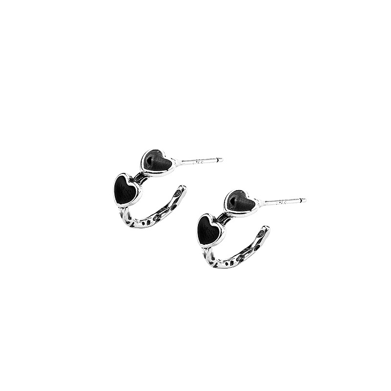 925 silver black heart earrings