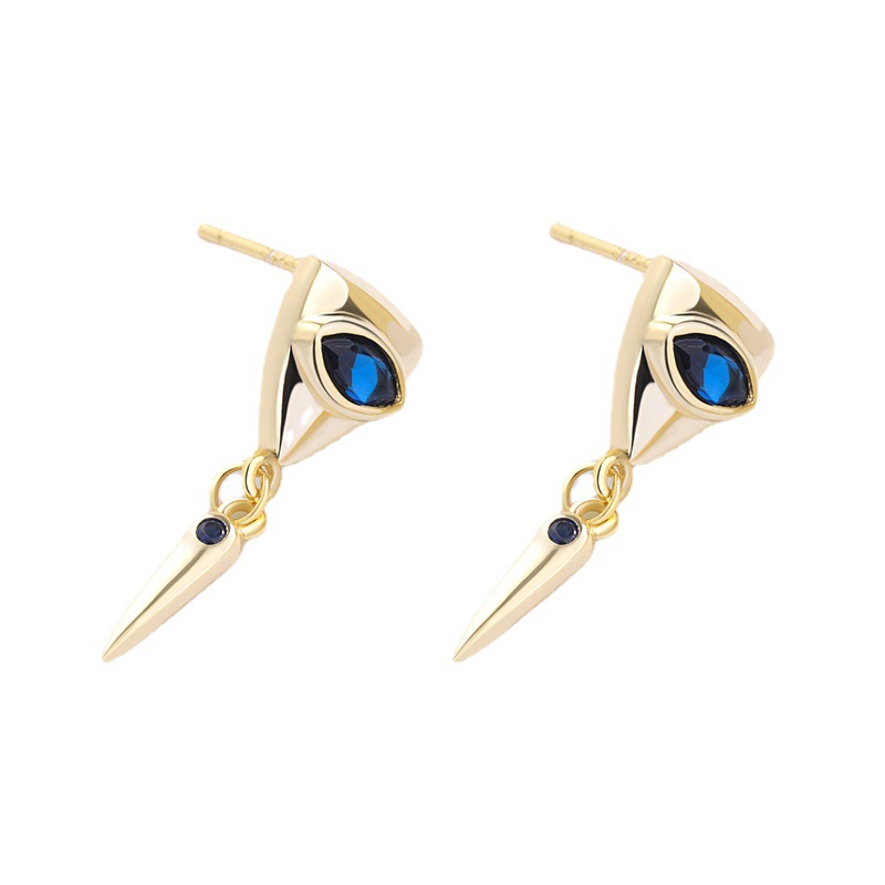 925 silver 14k gold plating evil eyes zircon earrings stud