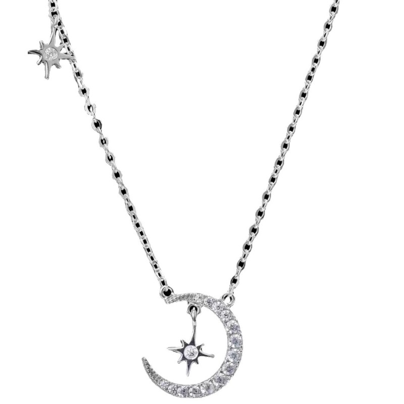 925 silver star moon zircon necklace