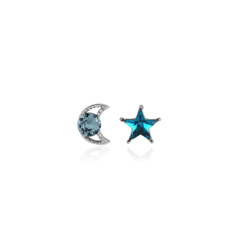 925 silver star moon blue zircon earrings stud