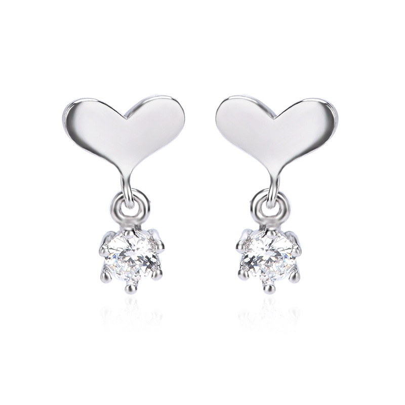 925 silver heart zircon earrings stud