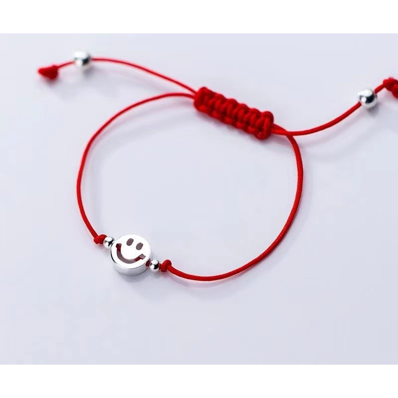 925 silver smiling face red rope bracelet