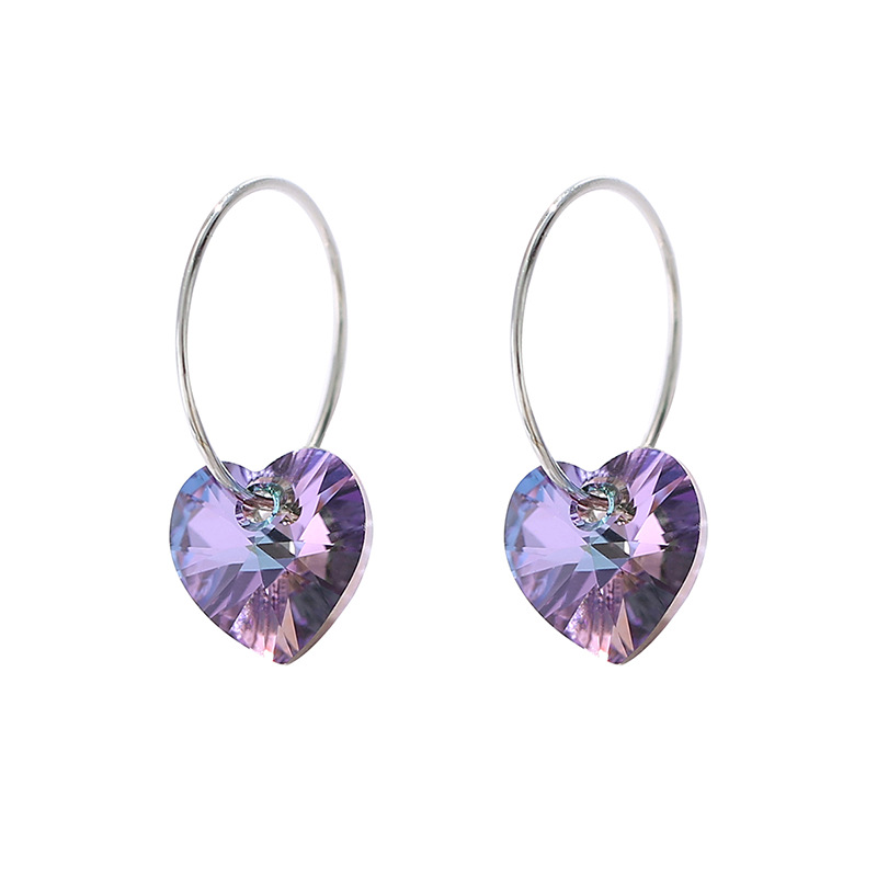 925 silver heart purple crystal earrings