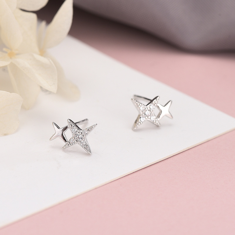 925 silver star zircon earrings stud