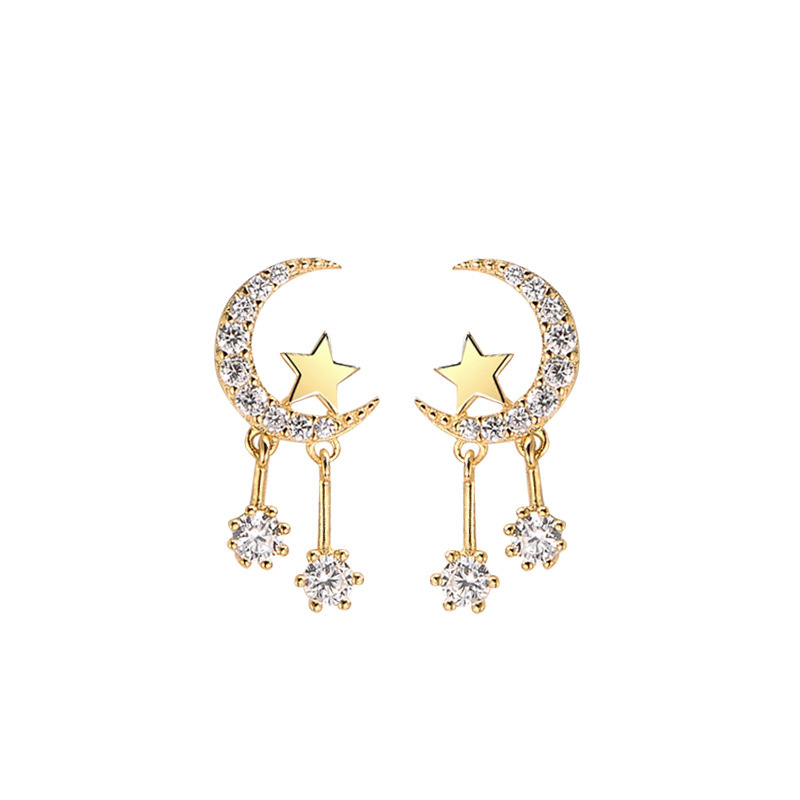 925 silver star moon zircon earrings stud