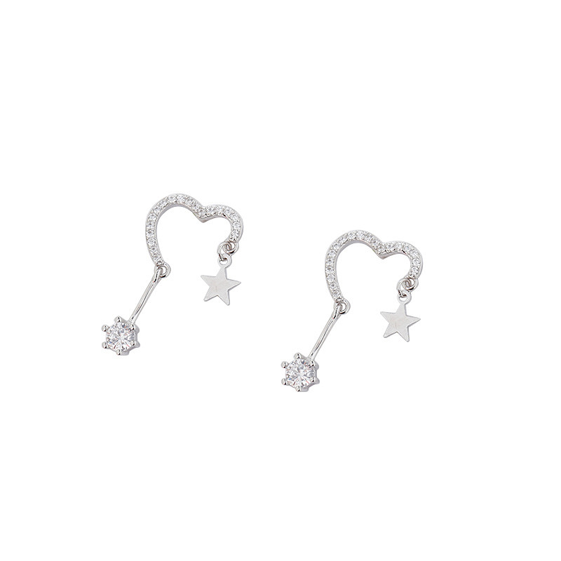 925 silver star heart zircon earrings stud