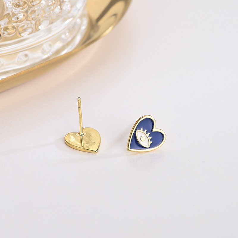 925 silver heart evil eyes earrings stud