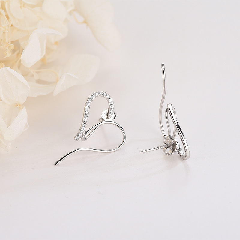 925 silver heart zircon earrings stud