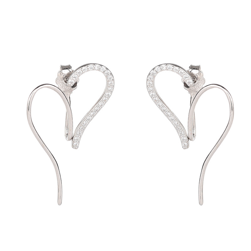 925 silver heart zircon earrings stud