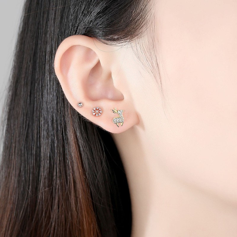 925 silver deer zircon earrings stud