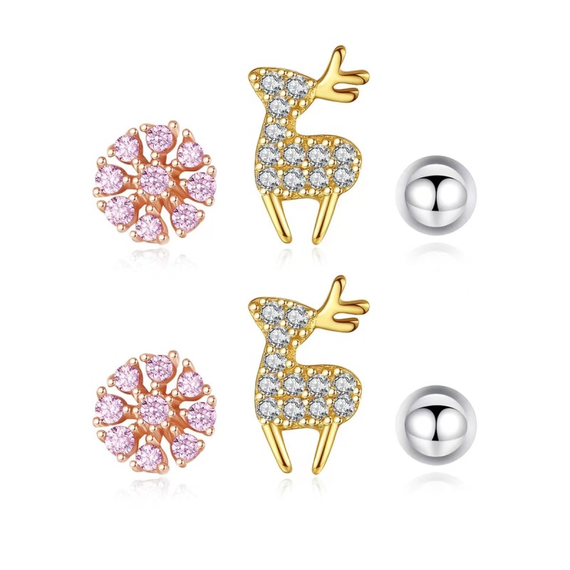 925 silver deer zircon earrings stud