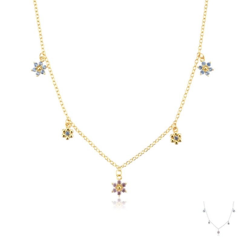 925 silver flower colorful zircon necklace