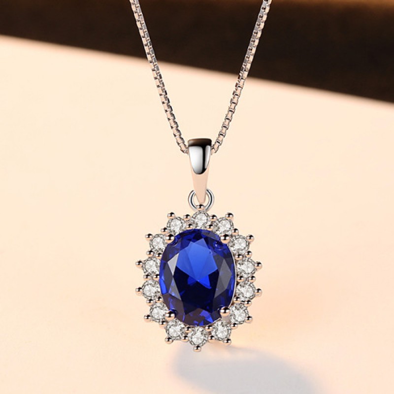 Royal blue pendant 925 silver necklace