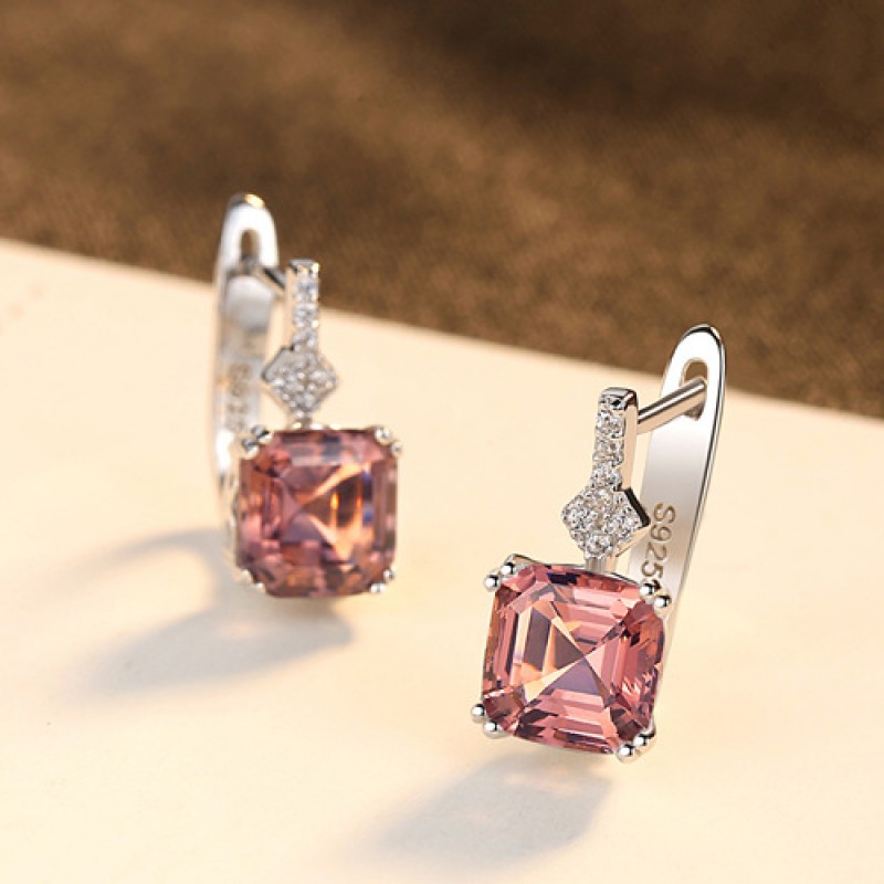 PINK CZ silver earrings