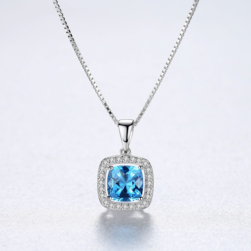 BLUE CZ pendant silver necklace