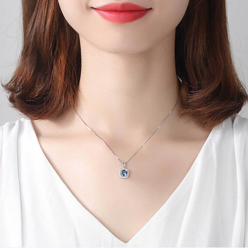 BLUE CZ pendant silver necklace