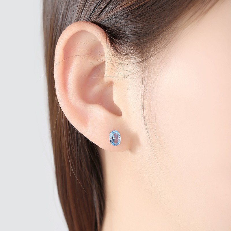 925 SILVER blue zircon earrings stud