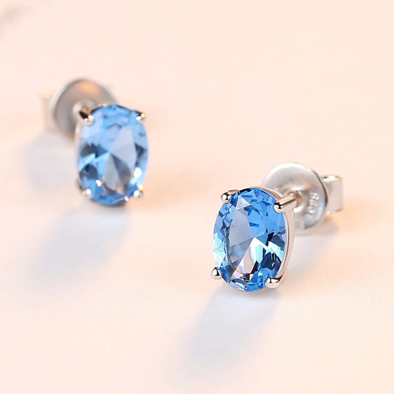 925 SILVER blue zircon earrings stud