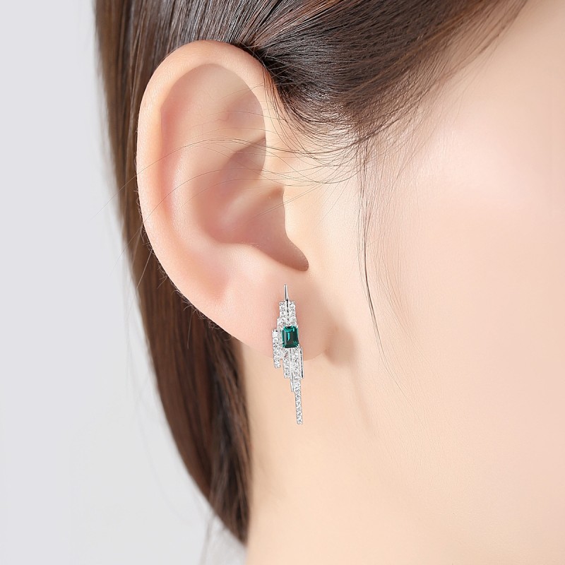 925 SILVER GREEN ZIRCON TASSEL EARRINGS