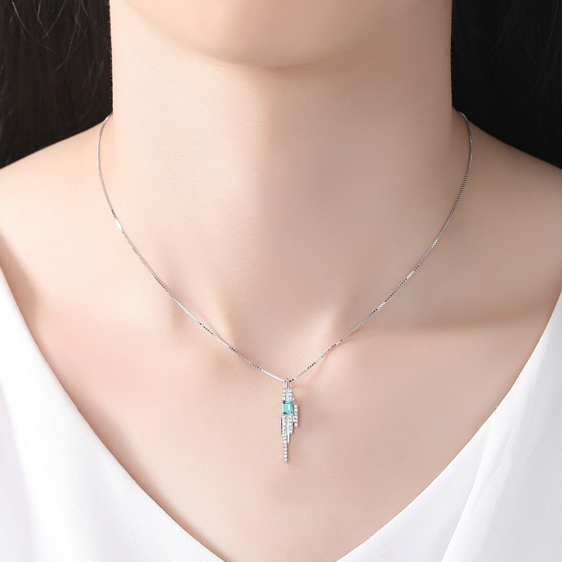 925 SILVER GREEN ZIRCON TASSEL NECKLACE