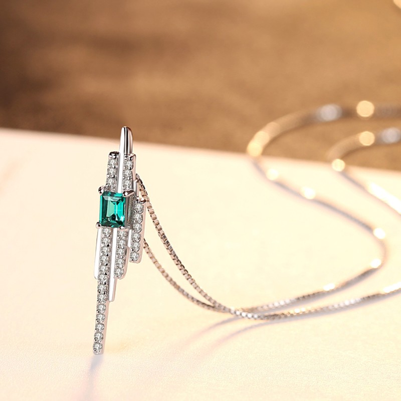 925 SILVER GREEN ZIRCON TASSEL NECKLACE