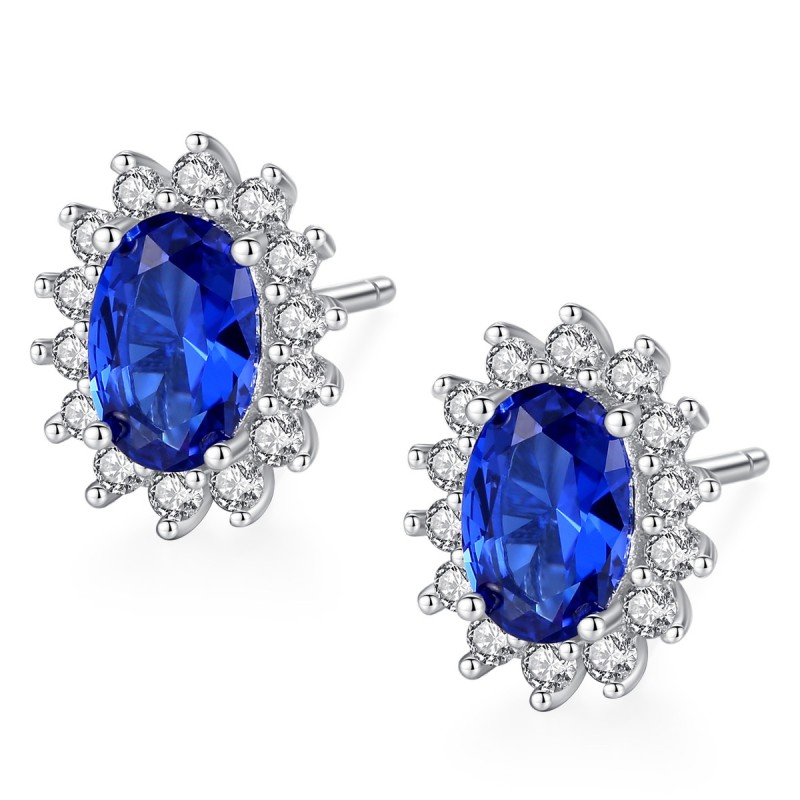 925 SILVER BLUE FLOWER EARRINGS STUD