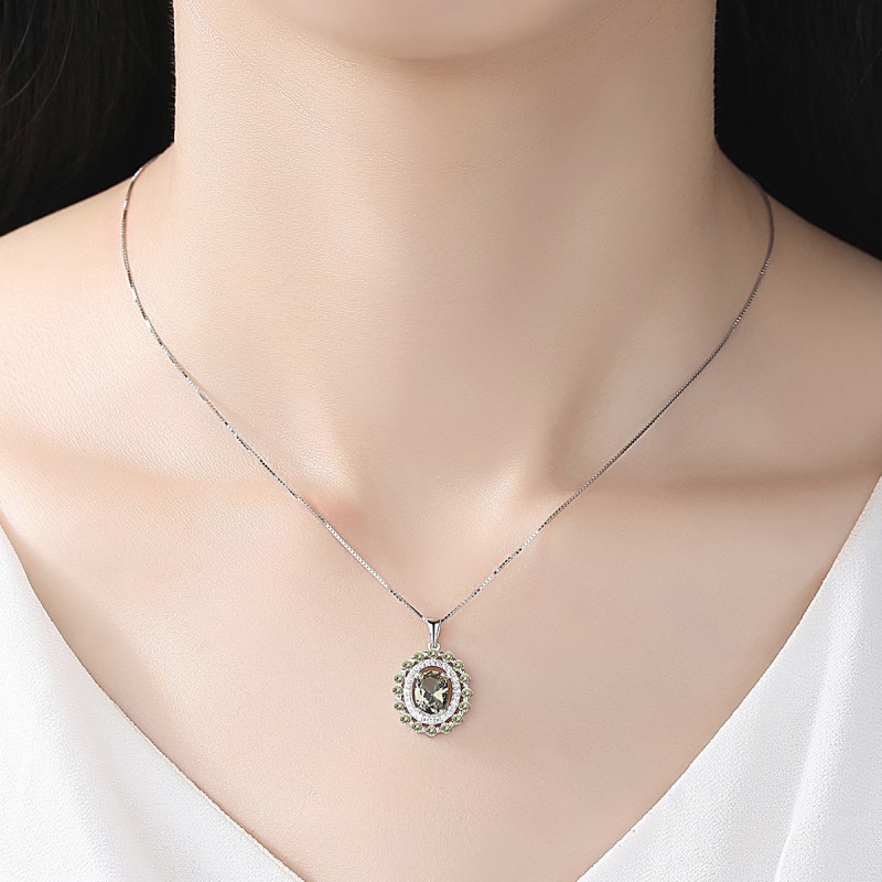 925 silver olivine green zircon pendant necklace