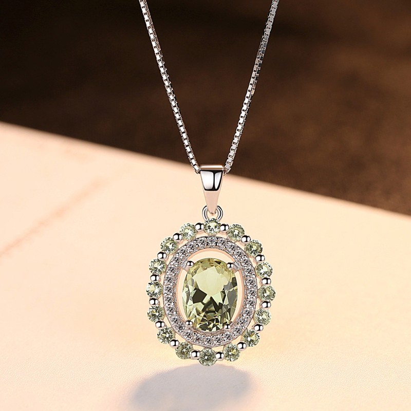 925 silver olivine green zircon pendant necklace