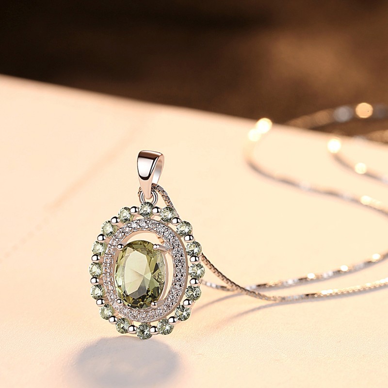 925 silver olivine green zircon pendant necklace