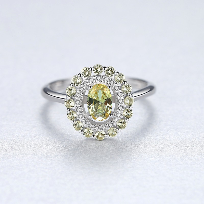 925 silver olivine green zircon ring