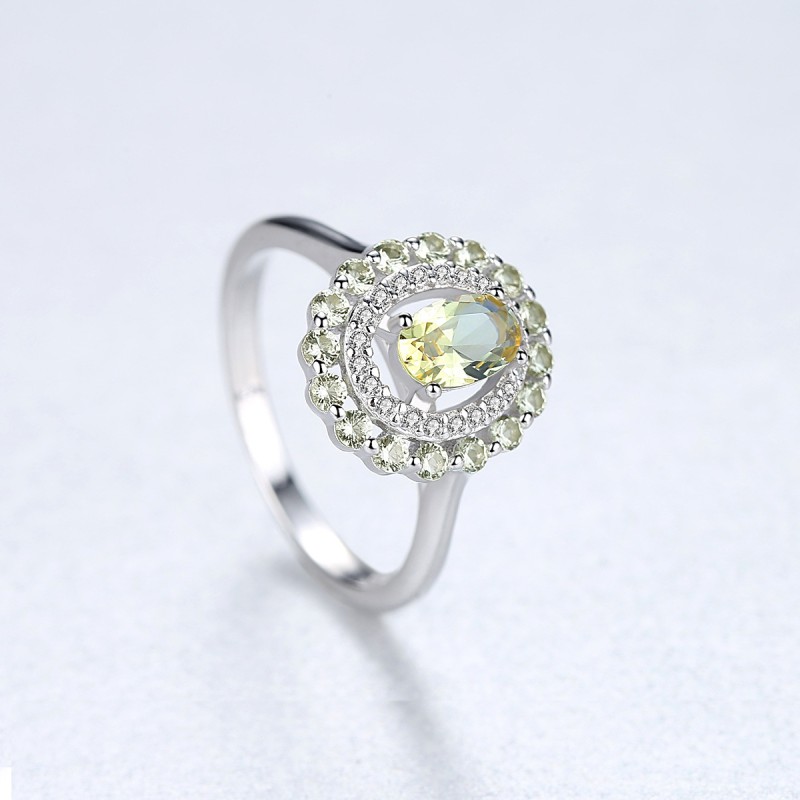 925 silver olivine green zircon ring