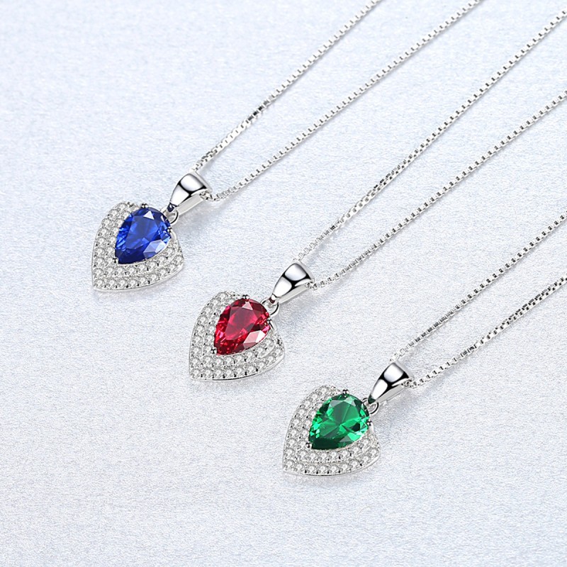 925 SILVER COLORFUL ZIRCON PENDANT NECKLACE