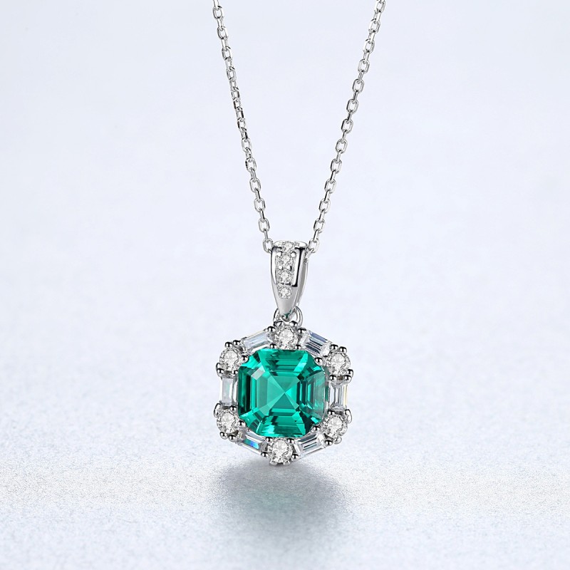 925 SILVER GREEN ZIRCON PENDANT NECKLACE