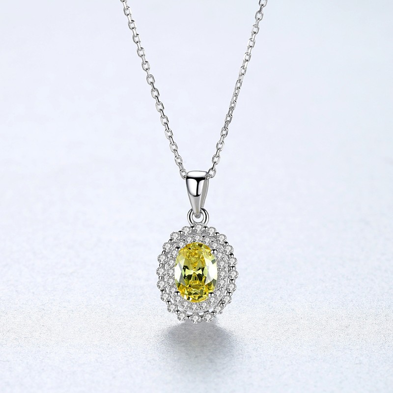 925 SILVER YELLOW ZIRCON PENDANT NECKLACE