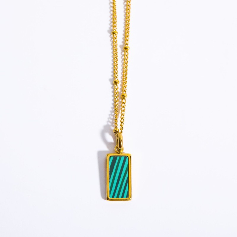 stainless steel square malachite and shell necklace