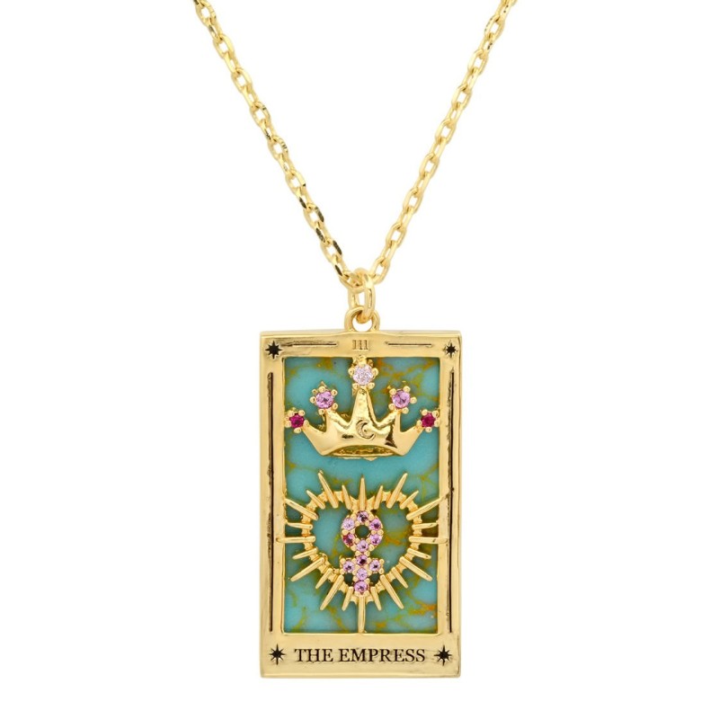 stainless steel square inlaid diamond Tarot necklace