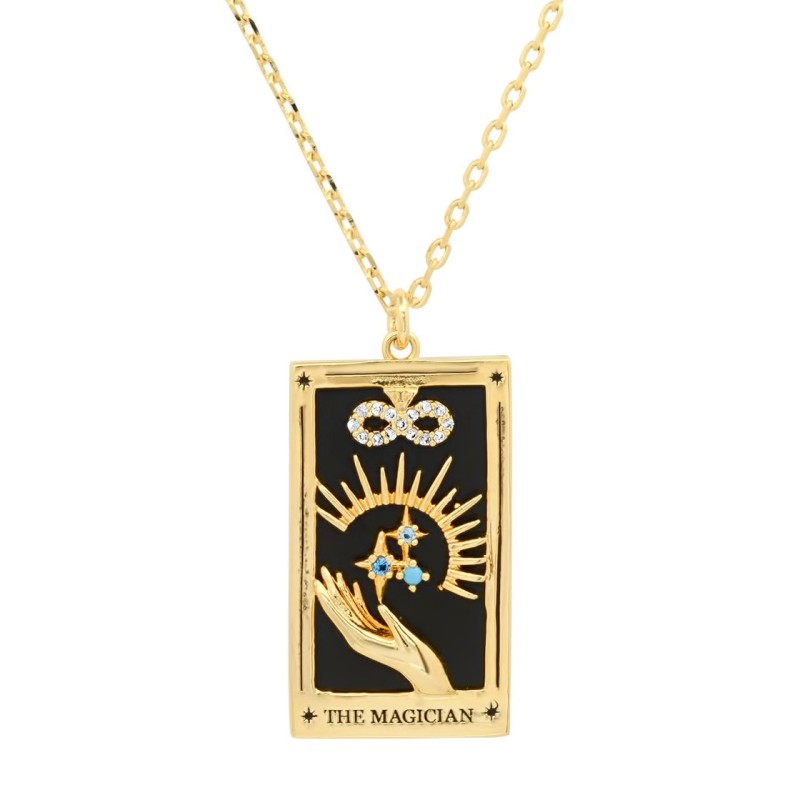 stainless steel square inlaid diamond Tarot necklace