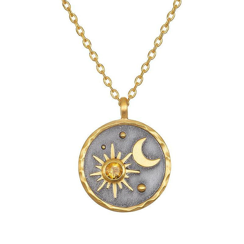 stainless steel circle star moon birthstone necklace