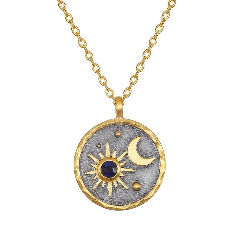 stainless steel circle star moon birthstone necklace