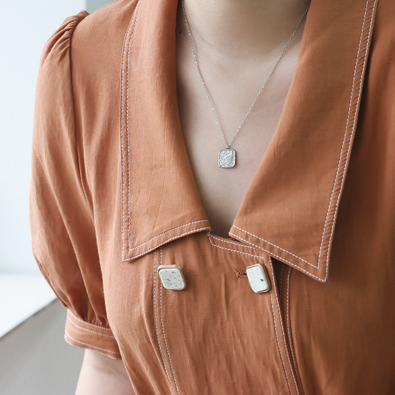 stainless steel square fern plant necklace