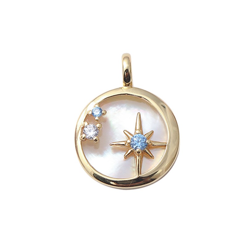 stainless steel 18k gold plating circle inlaid blue zircon shell necklace